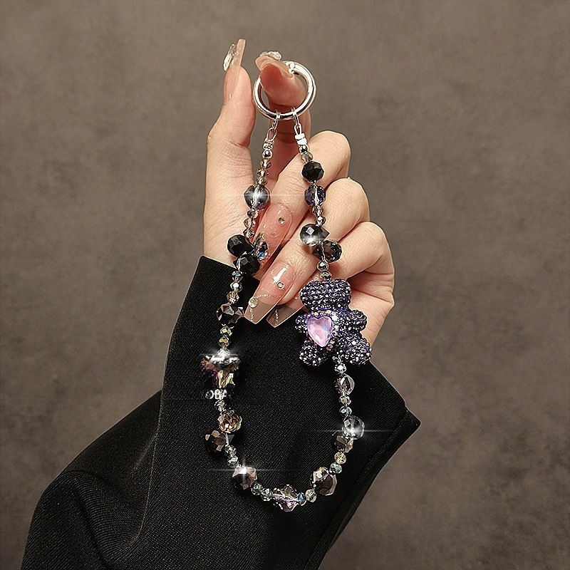 Thumbnail: Luxury high-end full-diamond cartoon bear mobile phone lanyard beaded crystal mo