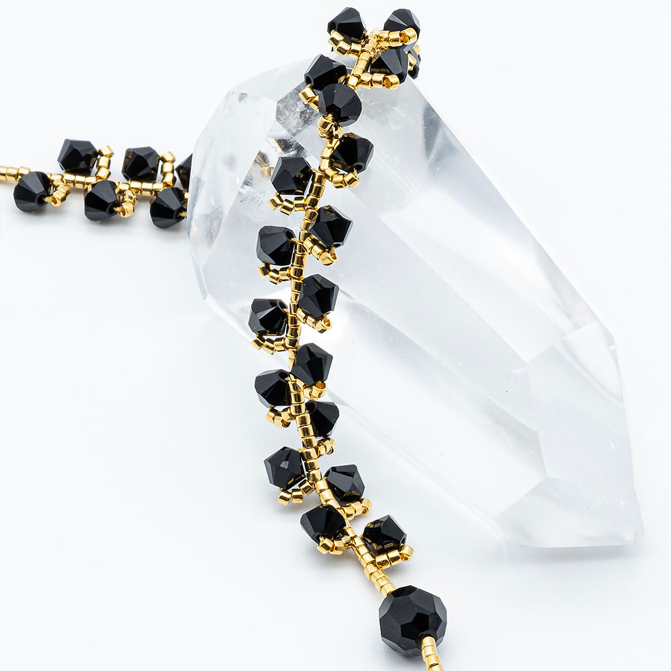 Thumbnail: Rock Candy 24K gold plated beads and black crystals bracelet