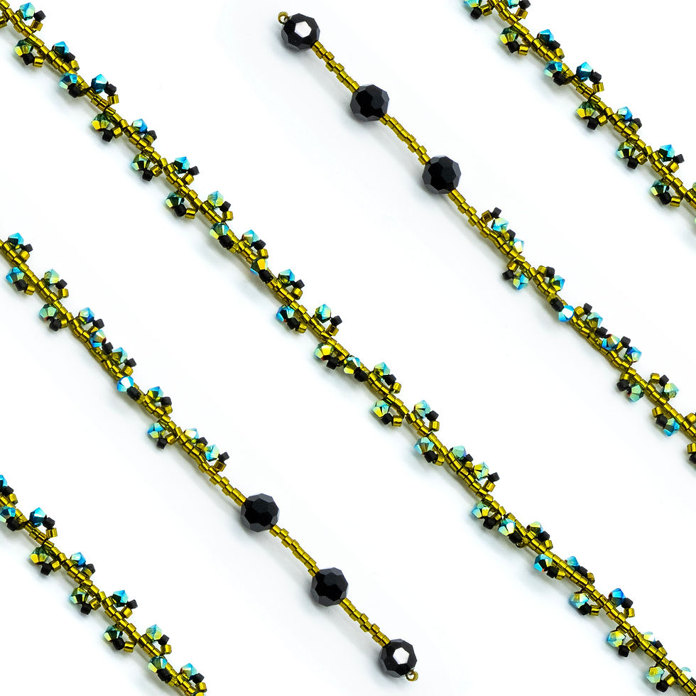 Thumbnail: Berries golden bracelet with black, turquoise and multi-colored splashes