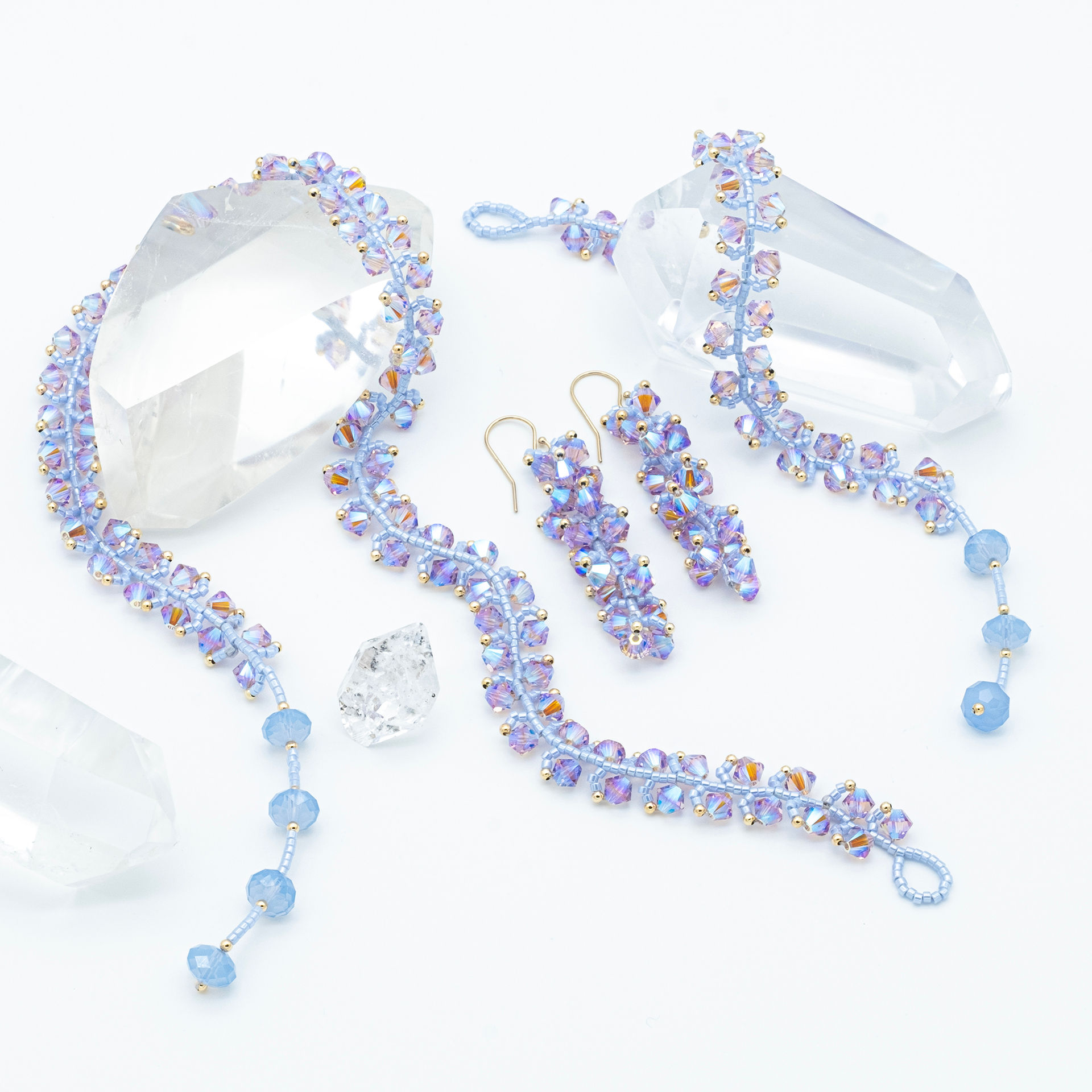 Rock Candy blue set with amethyst and golden splashes