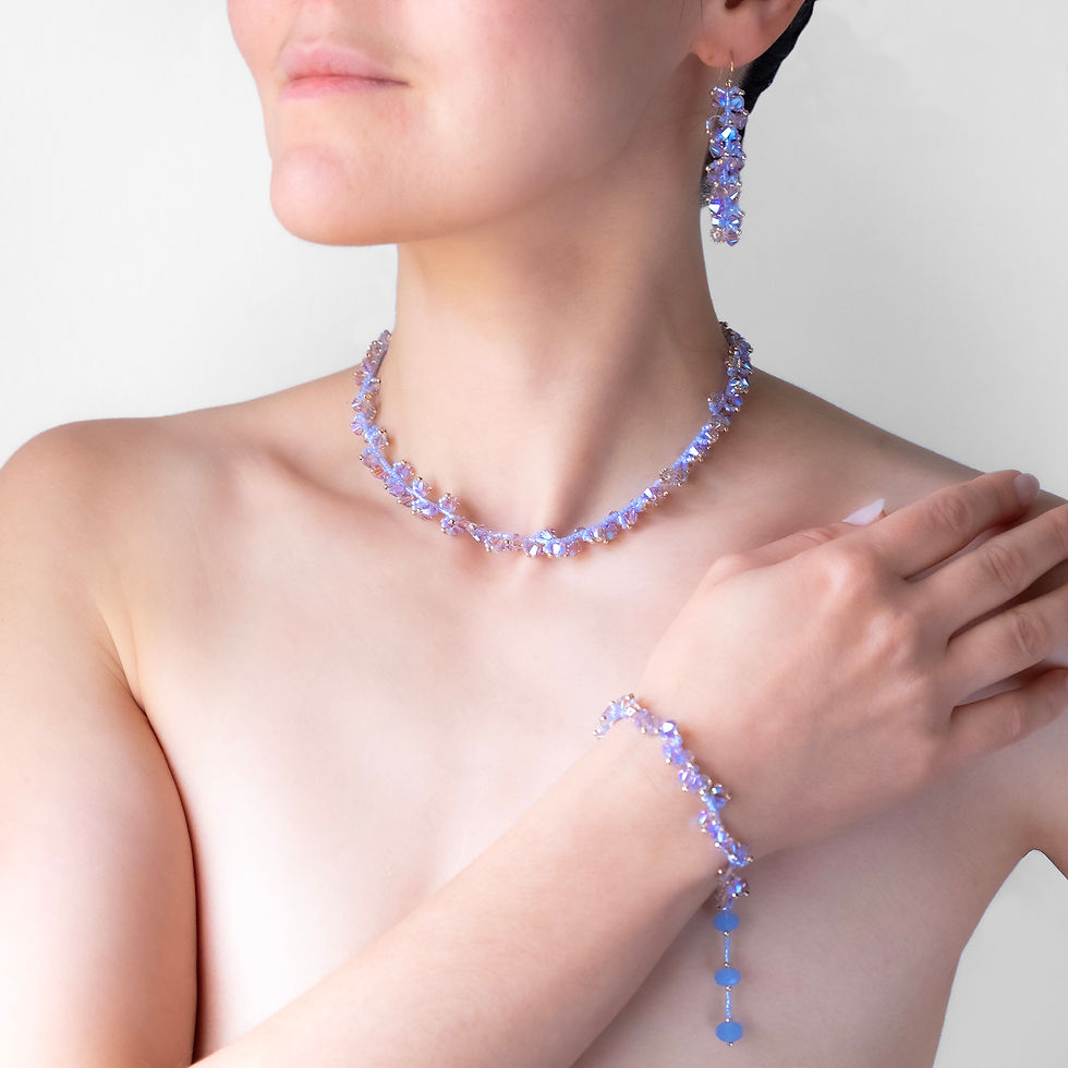 Thumbnail: Rock Candy blue necklace with amethyst and golden splashes