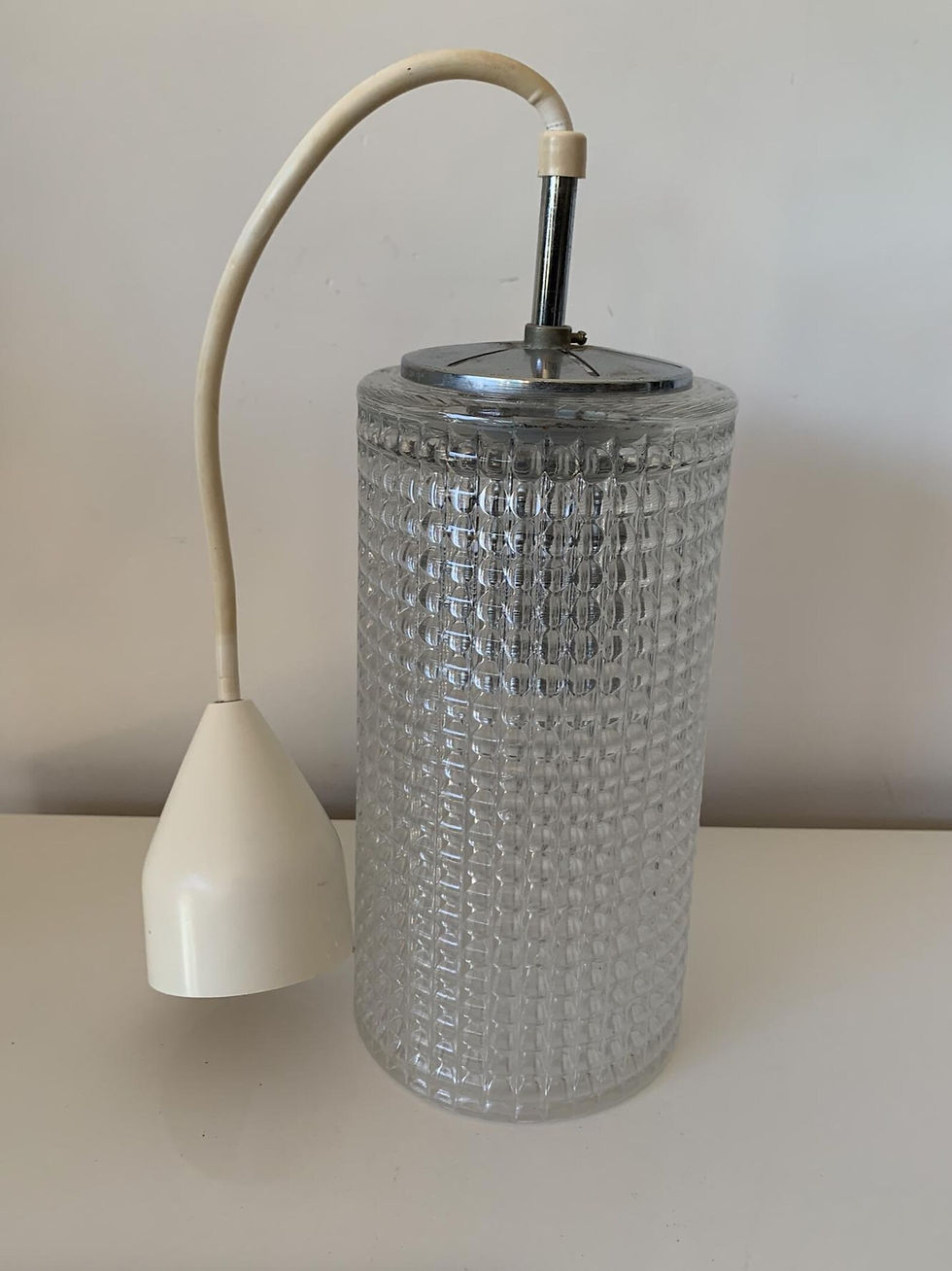 Miniature : Lustre vintage en verre texturé cylindrique - années 1960