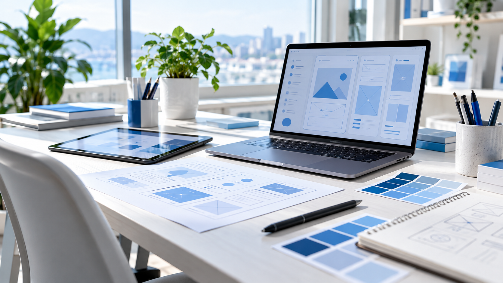 Concept illustration: interface design and digital journeys.