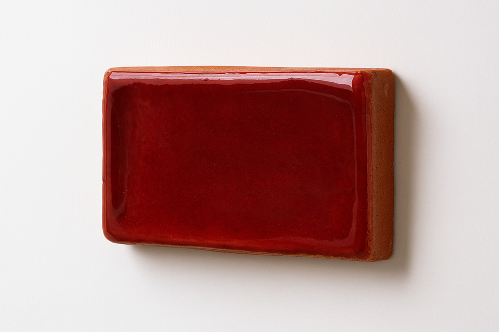 Rote Keramikfliese an weißer Wand