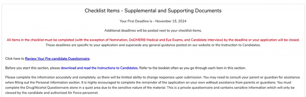 AF Academy Candidate Kit Deadline