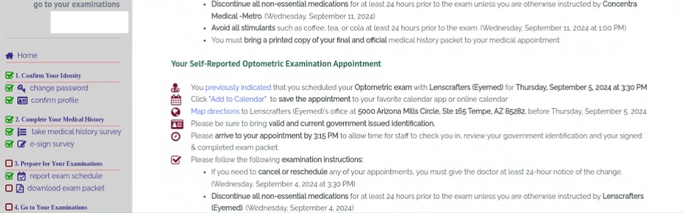 Service Academy Candidate Medical Exam Screen