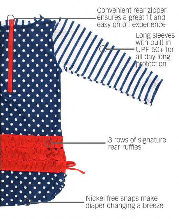 Thumbnail: Navy Polka Dot One Piece Rash Guard ($3 Lettermail Eligible)(Size 0-3mos Left)