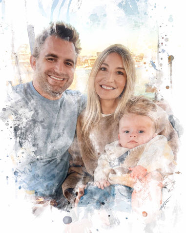 watercolor style family portrait