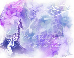 baby giraffe with purple flowers