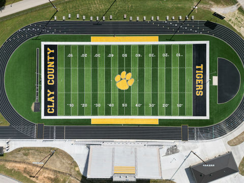 Aerial view of football field and track