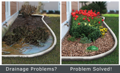 before and after a flower bed drainage solution was installed