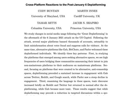 Cross-Platform Reactions to the Post-January 6 Deplatforming