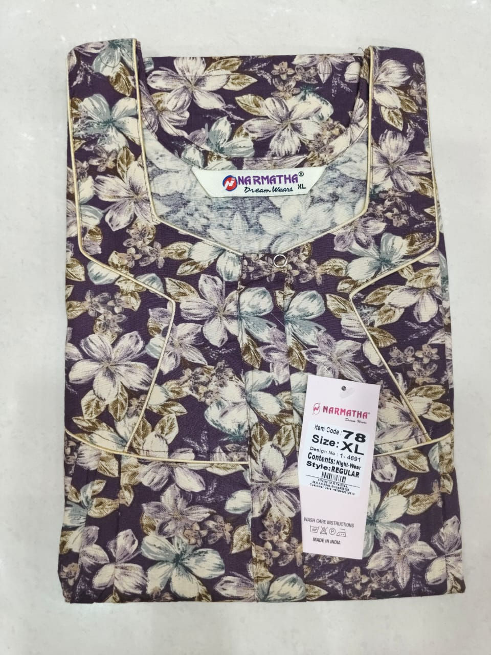 202605-XL-Cotton Pleated Nighties-Mobile Pocket-Half Sleeve-Comfor Wear-Elegant