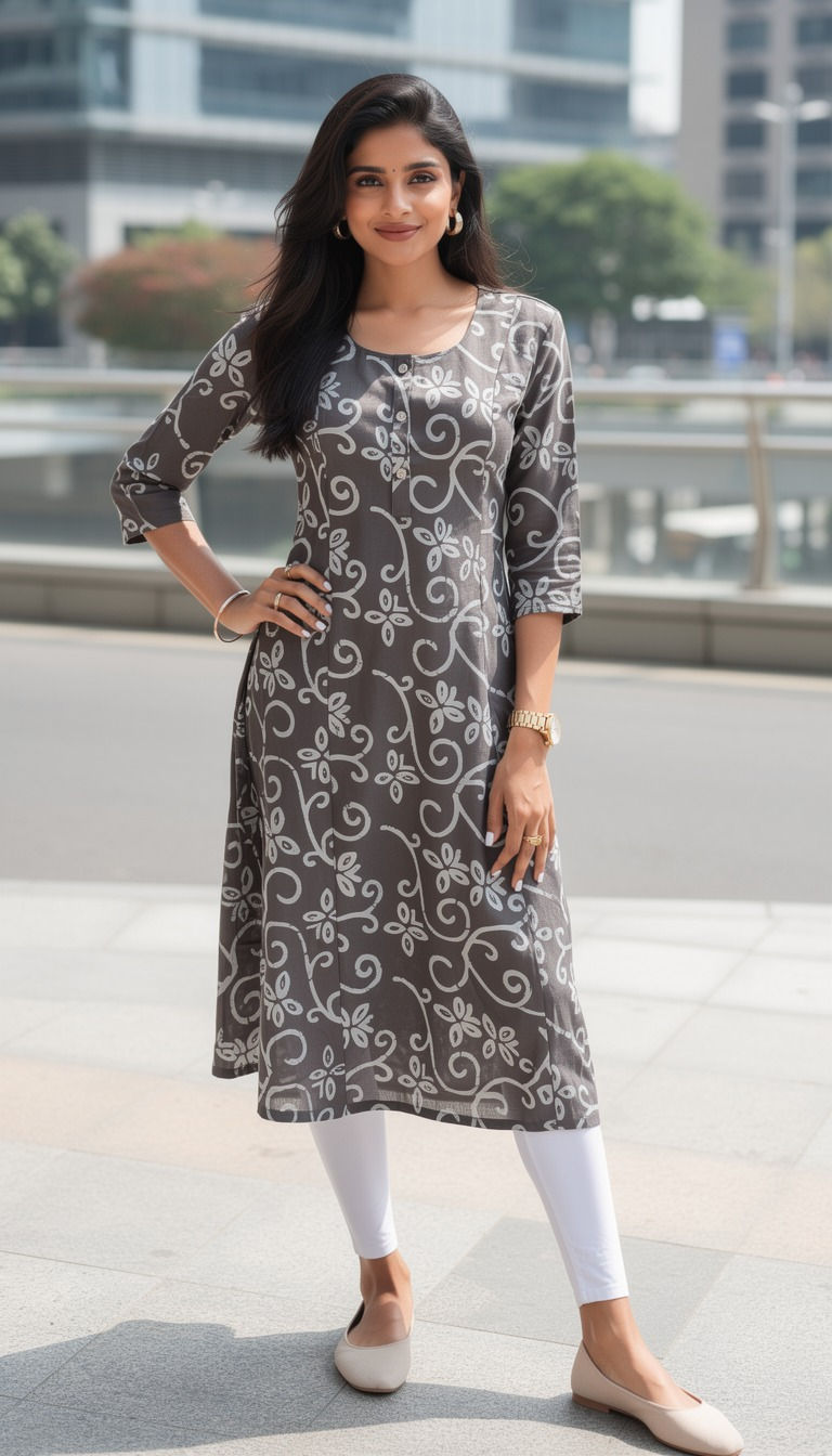 202605-Umbrella Aline Kurtis-With Mobile Pocket-Casual&Comfort Wear-3/4th Sleeve