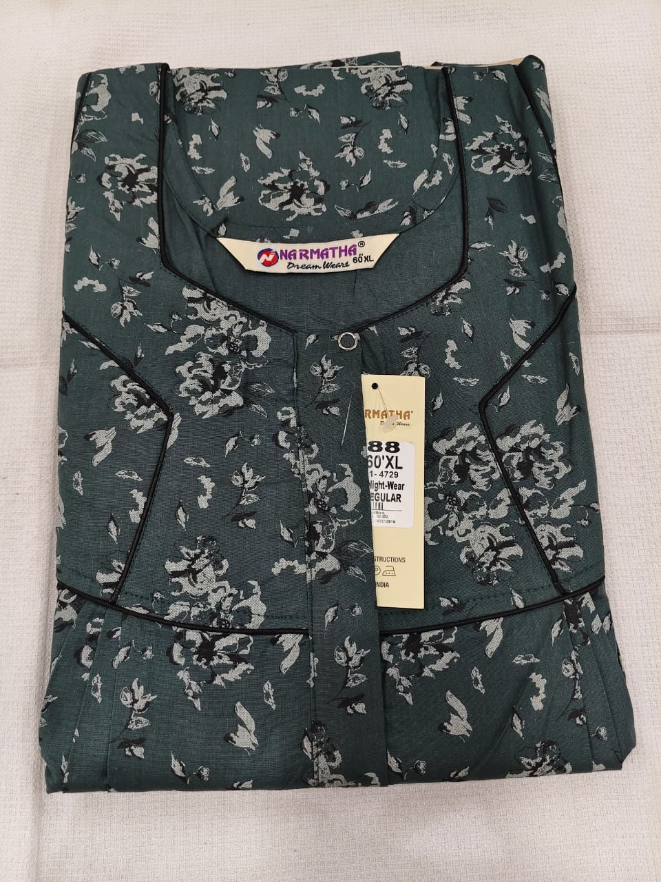 202608-60XL-Cotton Pleated Nighties-Mobile Pocket-Half Sleeve-Comfor Wear-Elegan