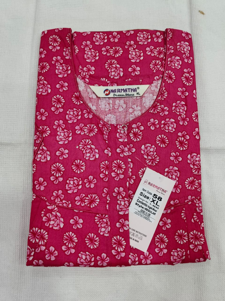 202608-XL-Cotton Pleated Nighties-Mobile Pocket-Half Sleeve-Comfort Wear-economy
