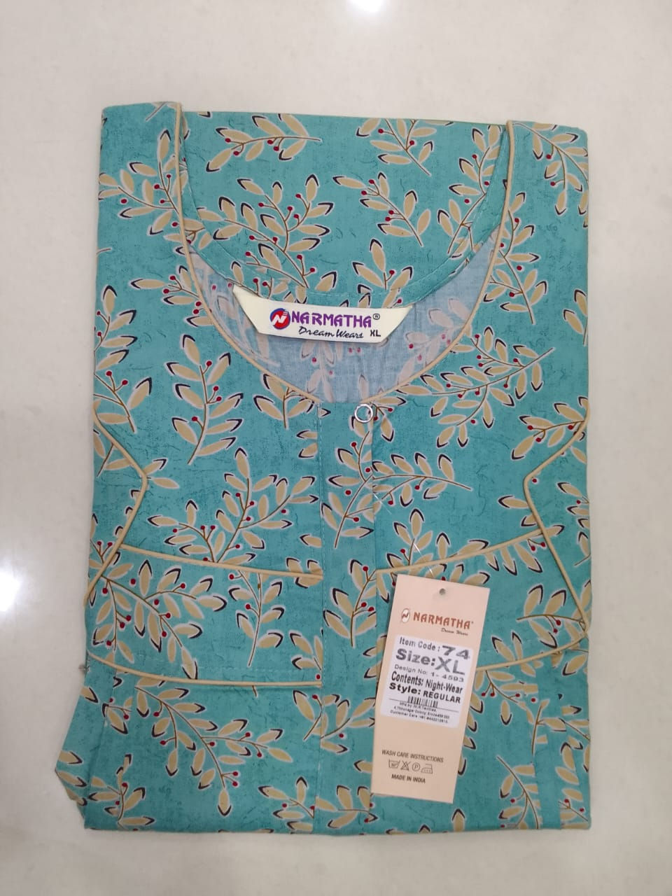 202511-Cotton Nighty-With Mobile Pocket-HalfSleeve-Comfort Wear - Elegant Design