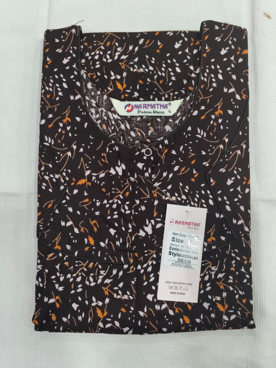 202607-L-Cotton Pleated Nighties-Mobile Pocket-Half Sleeve-Comfor Wear-Elegant