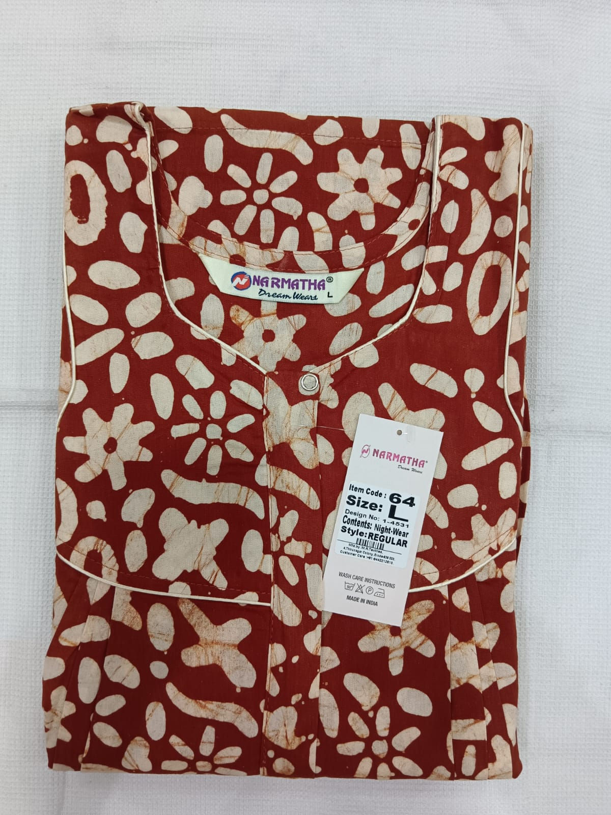 202605-L-Cotton Pleated Nighties-Mobile Pocket-Half Sleeve-Comfor Wear-Elegant