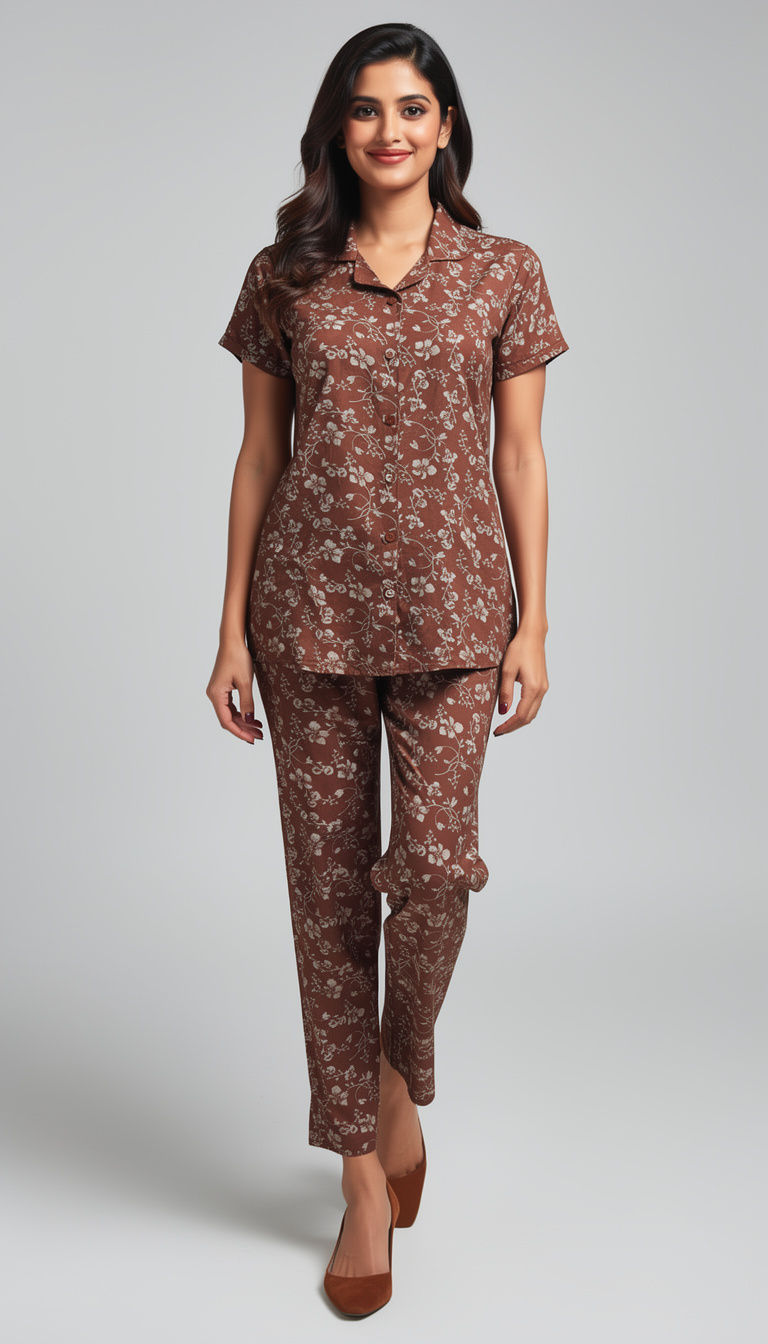 202607-Night Suit-Alphine Material-Collar or without Collar - Bottom with Elasti
