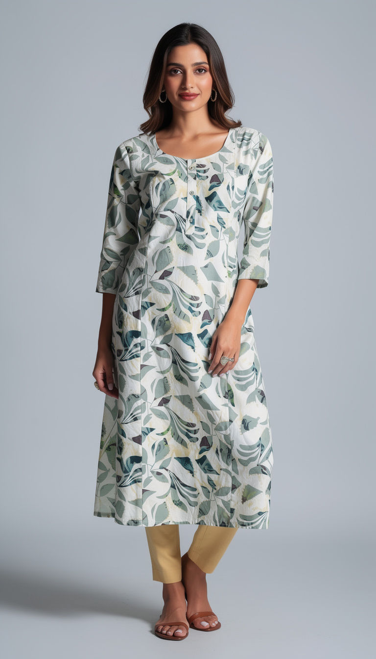 202607-Umbrella Aline Kurtis-With Mobile Pocket-Casual&Comfort Wear-3/4th Sleeve