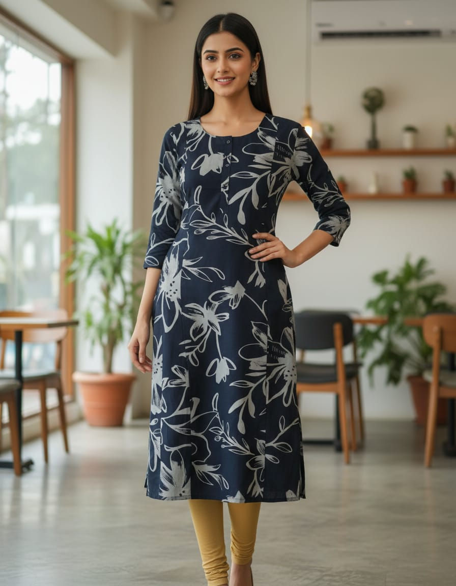 202607-Umbrella Aline Kurtis-With Mobile Pocket-Casual&Comfort Wear-3/4th Sleeve