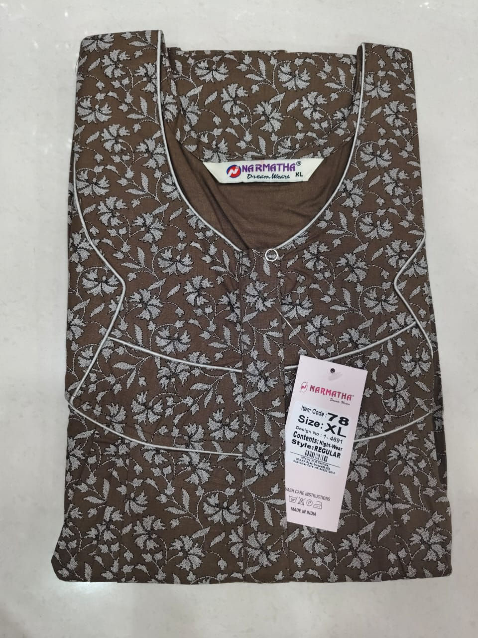 202605-XL-Cotton Pleated Nighties-Mobile Pocket-Half Sleeve-Comfor Wear-Elegant