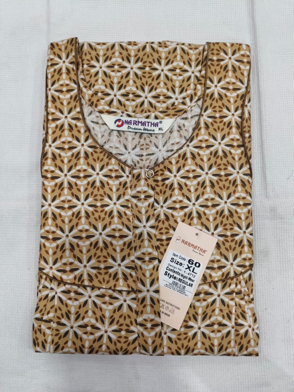 202608-XL-Cotton Pleated Nighties-Mobile Pocket-Half Sleeve-Comfort Wear-economy