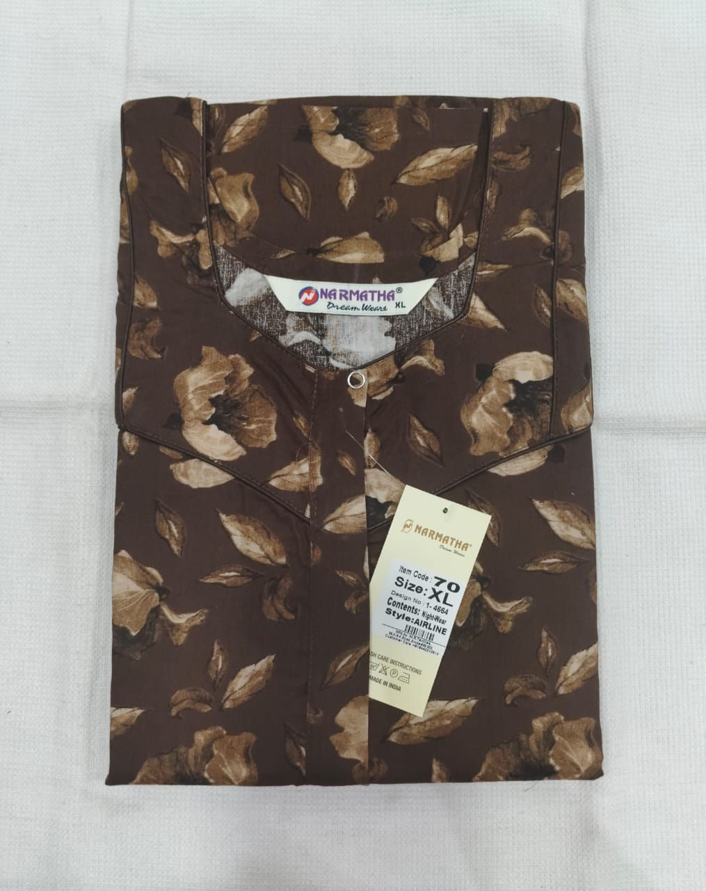 202605-XL-Cotton Airline Non Pleated Nighties-Mobile Pocket-Half Sleeve-comfort