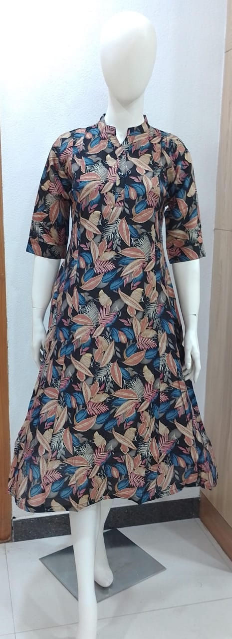 Umbrella Kurtis-3/4th Sleeve-With Mob Pocket-Rayon Blend