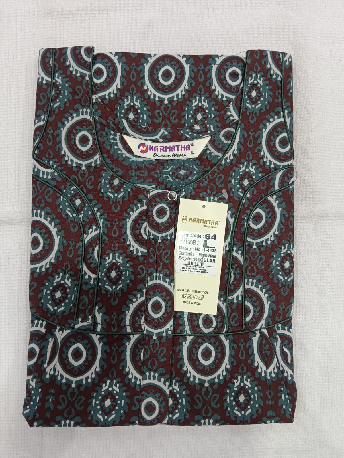 202605-L-Cotton Pleated Nighties-Mobile Pocket-Half Sleeve-Comfor Wear-Elegant