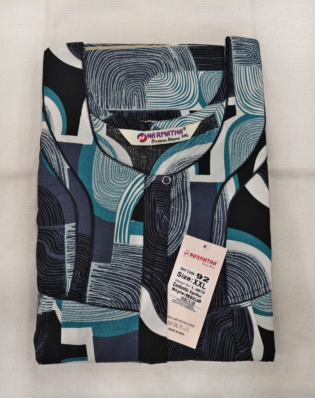 202609-XXL-Cotton Pleated Nighties-Mobile Pocket-Half Sleeve-Comfor Wear-Elegant
