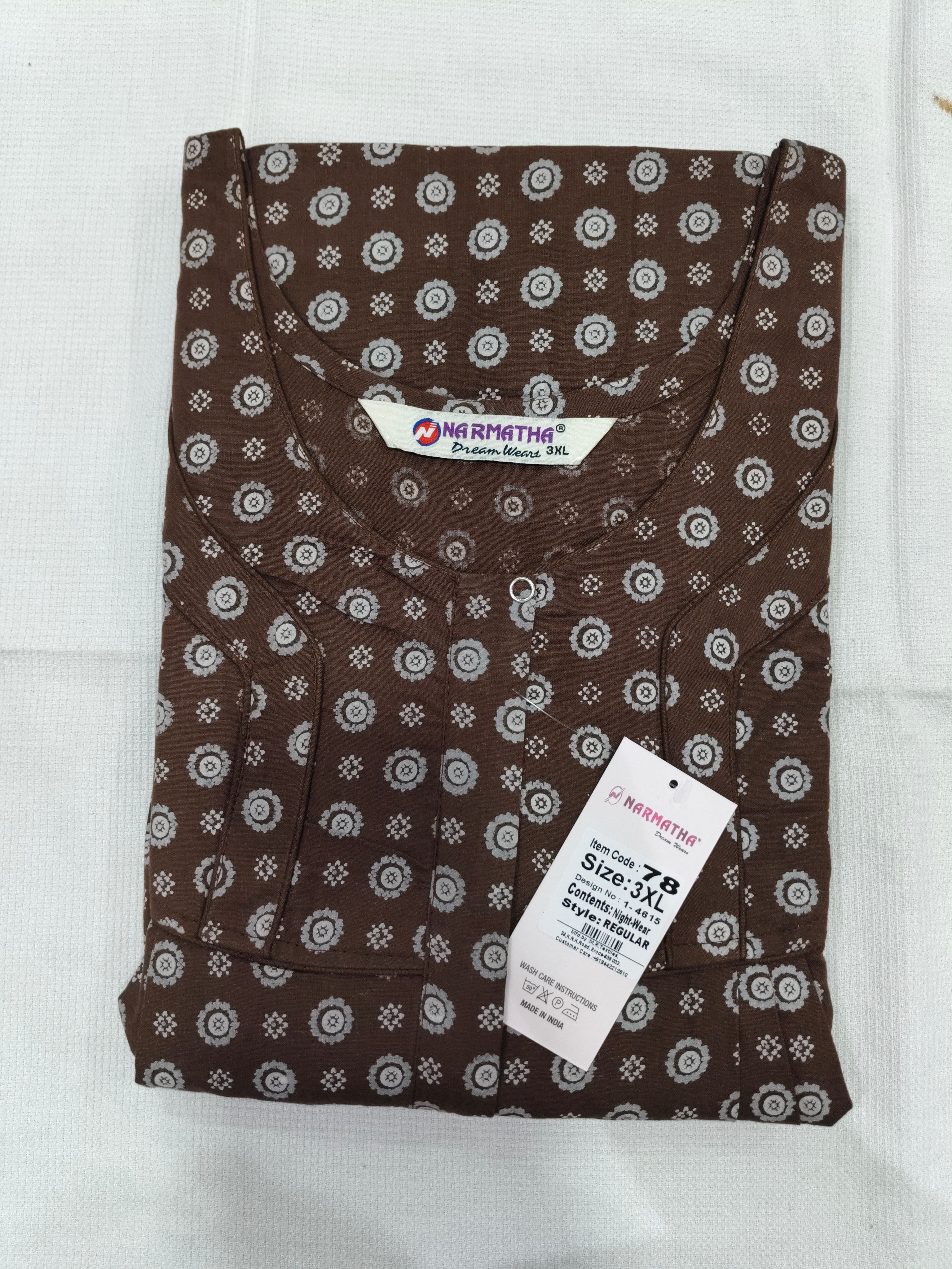 202601-Cotton Nighty-Regular pleated-With mobile pocket-Comfort Wear-Elegant Des