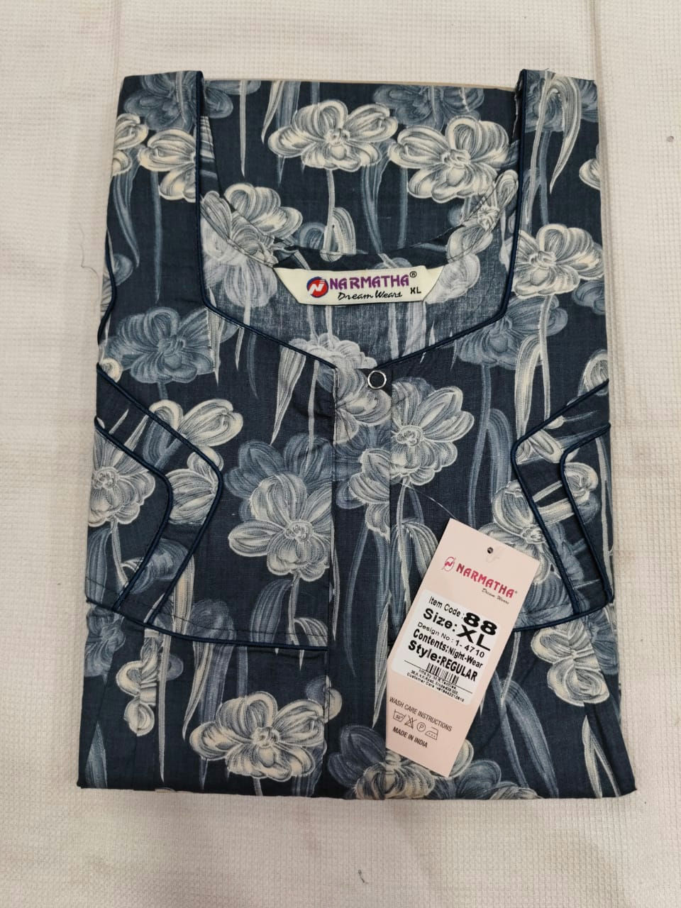 202606-XL-Cotton Pleated Nighties-Mobile Pocket-Half Sleeve-Comfor Wear-Elegant