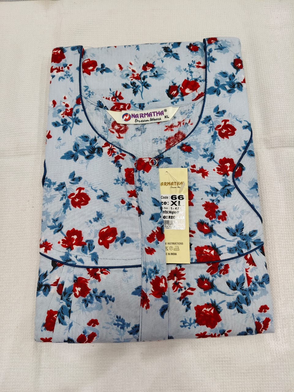 202608-XL-Cotton Pleated Nighties-Mobile Pocket-Half Sleeve-Comfort Wear-economy