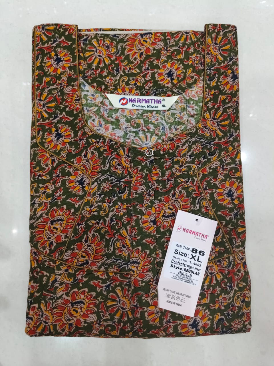 202605-XL-Cotton Pleated Nighties-Mobile Pocket-Half Sleeve-Comfor Wear-Elegant