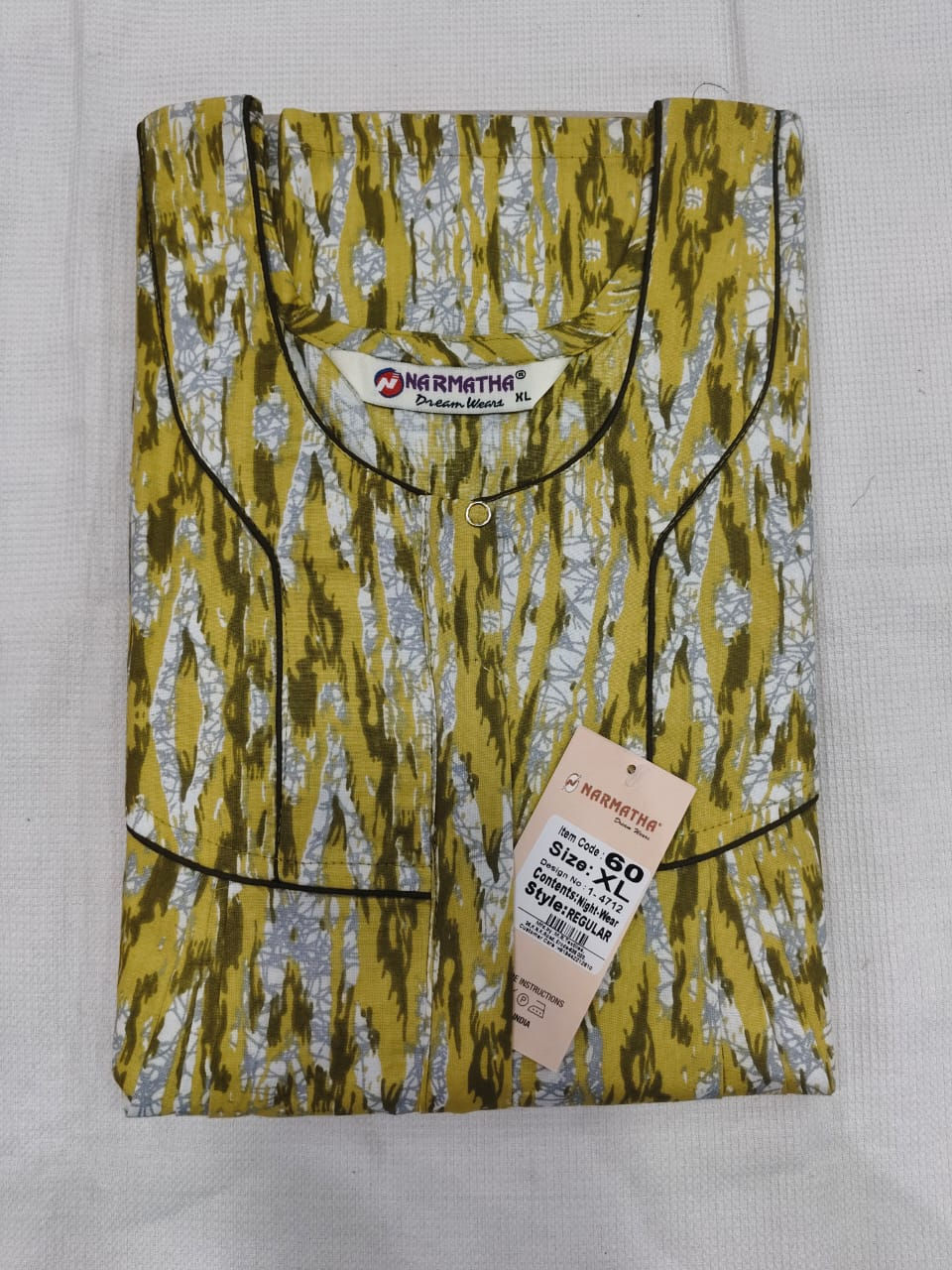 202607-XL-Cotton Pleated Nighties-Mobile Pocket-Half Sleeve-Comfor Wear-Elegant