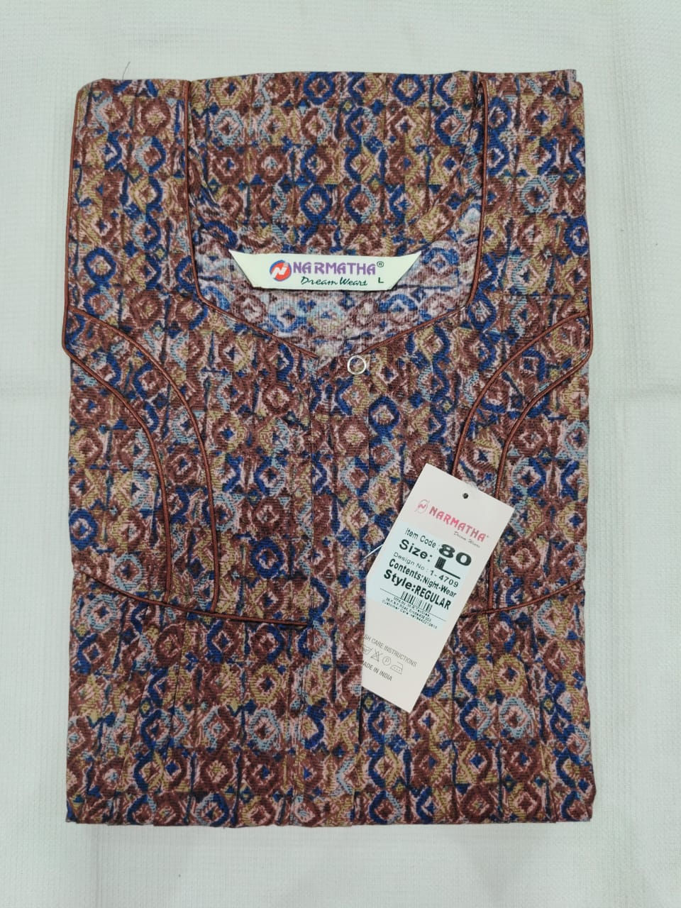 202607-L-Cotton Pleated Nighties-Mobile Pocket-Half Sleeve-Comfor Wear-Elegant