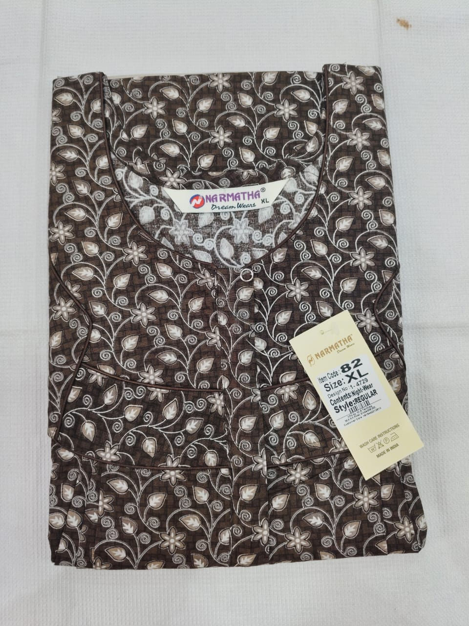 202608-XL-Cotton Pleated Nighties-Mobile Pocket-Half Sleeve-Comfor Wear-Elegant