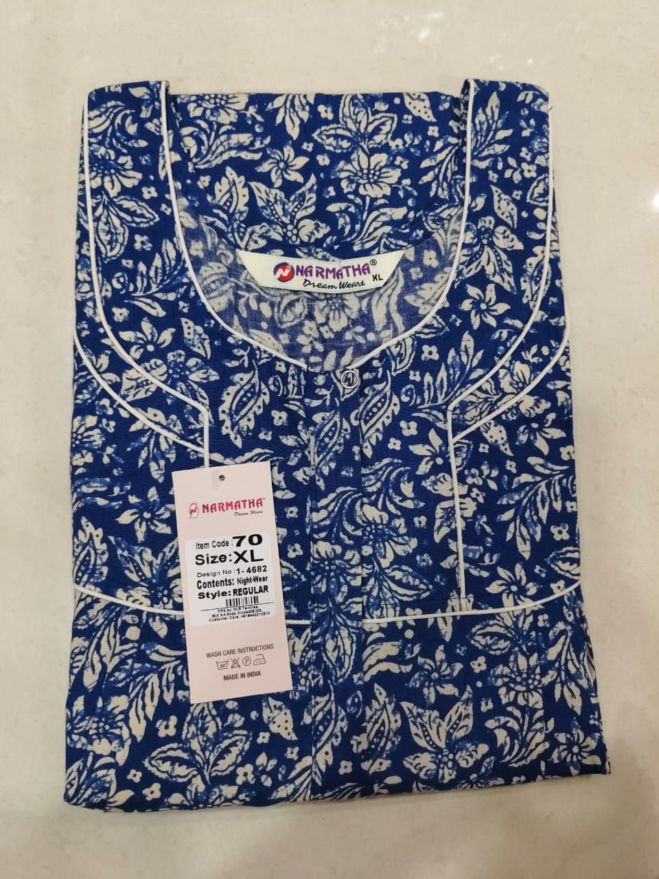 202605-XL-Cotton Pleated Nighties-Mobile Pocket-Half Sleeve-Comfor Wear-Elegant