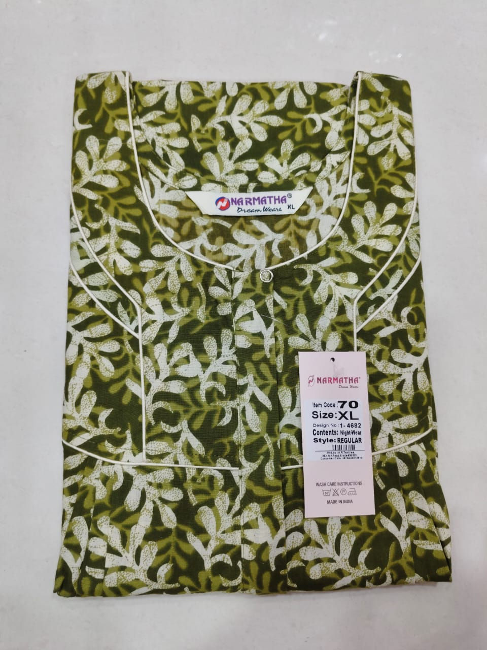 202605-XL-Cotton Pleated Nighties-Mobile Pocket-Half Sleeve-Comfor Wear-Elegant