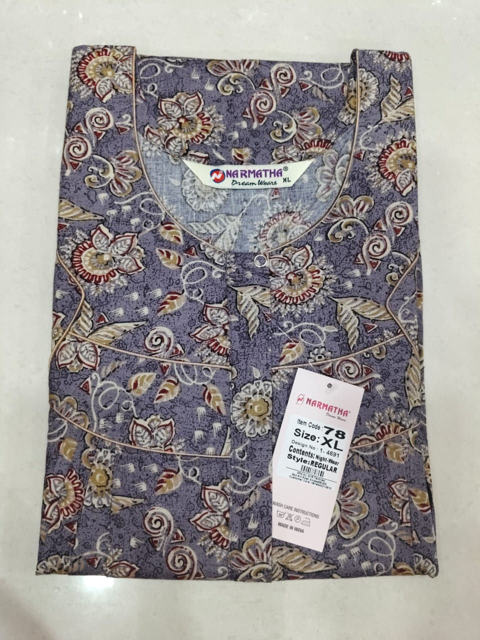 202605-XL-Cotton Pleated Nighties-Mobile Pocket-Half Sleeve-Comfor Wear-Elegant