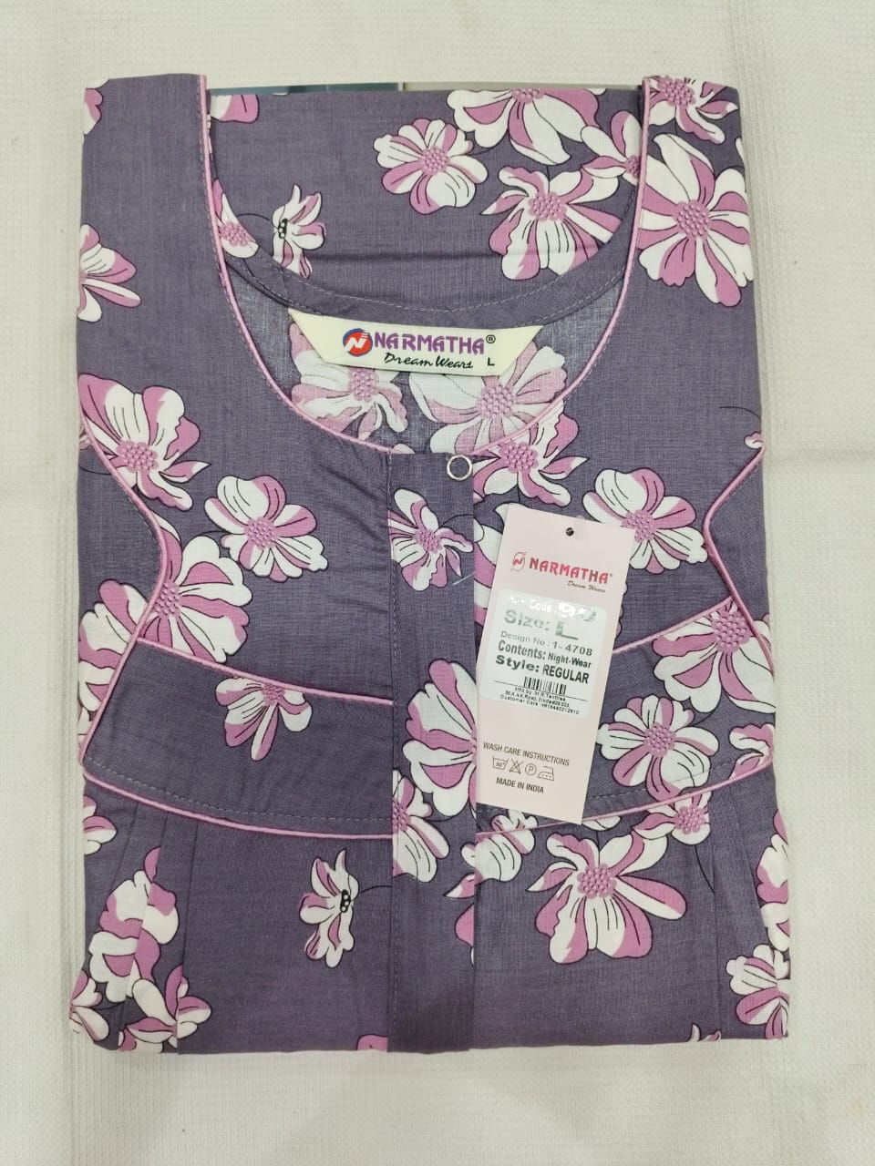 202607-L-Cotton Pleated Nighties-Mobile Pocket-Half Sleeve-Comfor Wear-Elegant