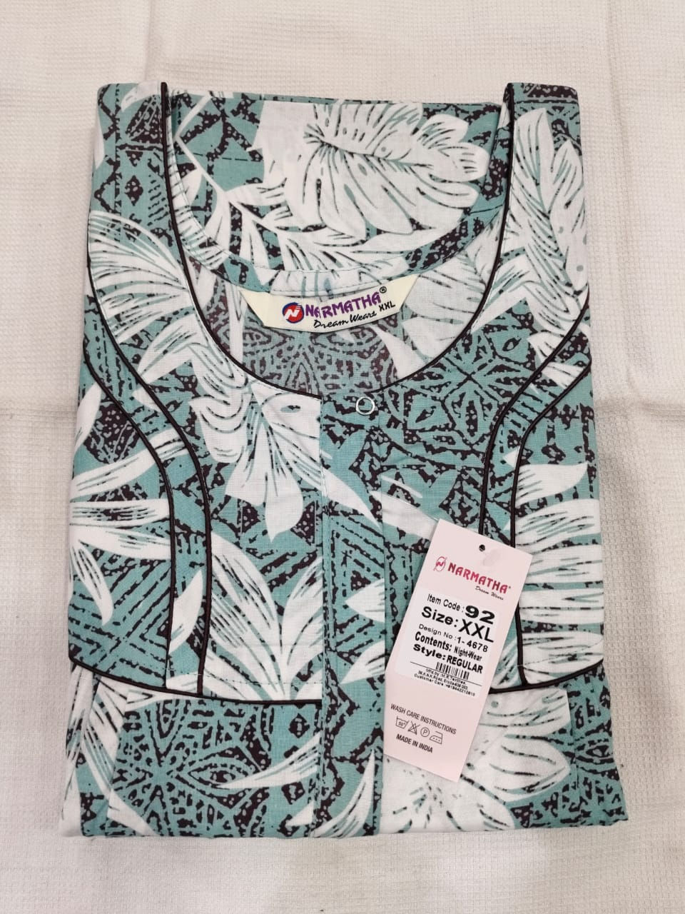 202605-XXL-Cotton Pleated Nighties-Mobile Pocket-Half Sleeve-Comfor Wear-Elegant