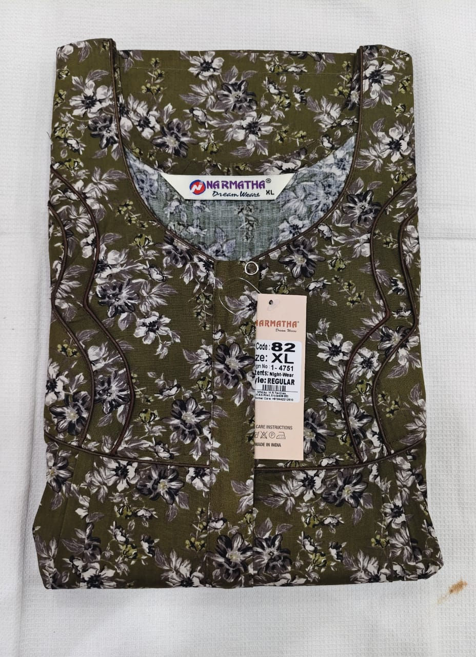 202609-XL-Cotton Pleated Nighties-Mobile Pocket-Half Sleeve-Comfor Wear-Elegant