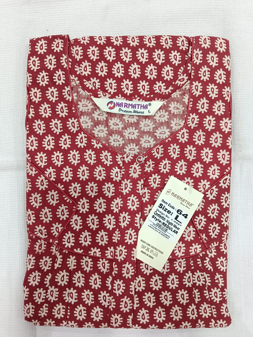 Thumbnail: 202605-L-Cotton Pleated Nighties-Mobile Pocket-Half Sleeve-Comfor Wear-Elegant
