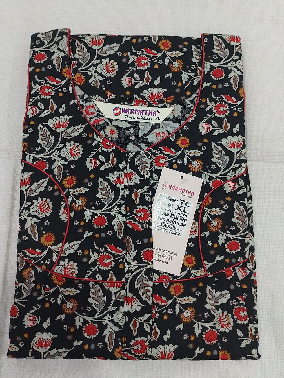 Thumbnail: 202609-XL-Cotton Pleated Nighties-Mobile Pocket-Half Sleeve-Comfor Wear-Elegant