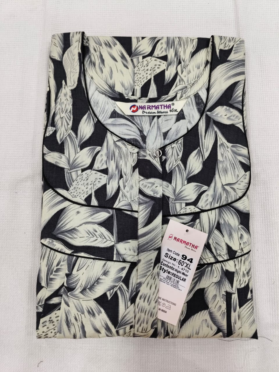 202608-60XL-Cotton Pleated Nighties-Mobile Pocket-Half Sleeve-Comfor Wear-Elegan