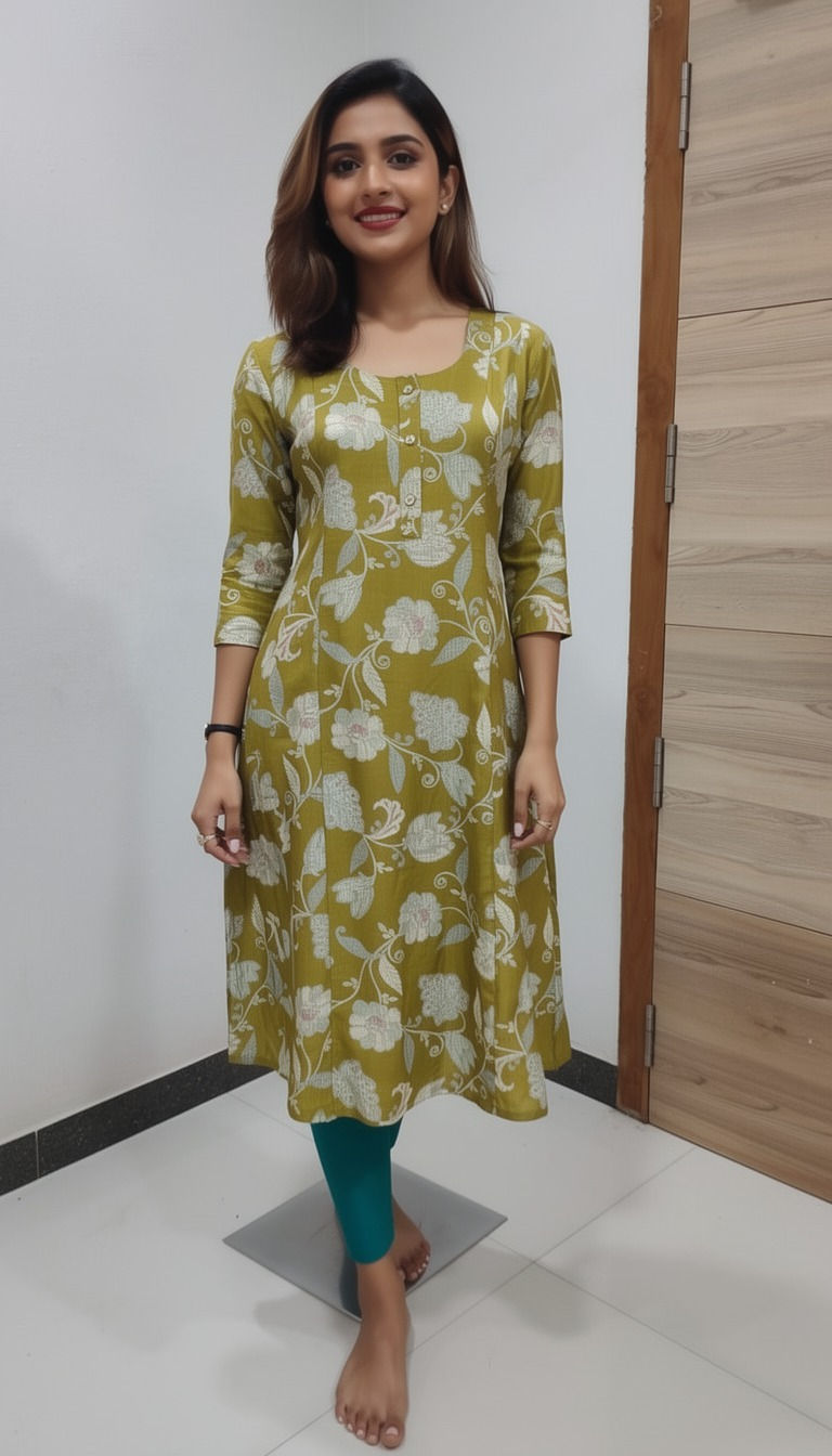 202605-Umbrella Aline Kurtis-With Mobile Pocket-Casual&Comfort Wear-3/4th Sleeve