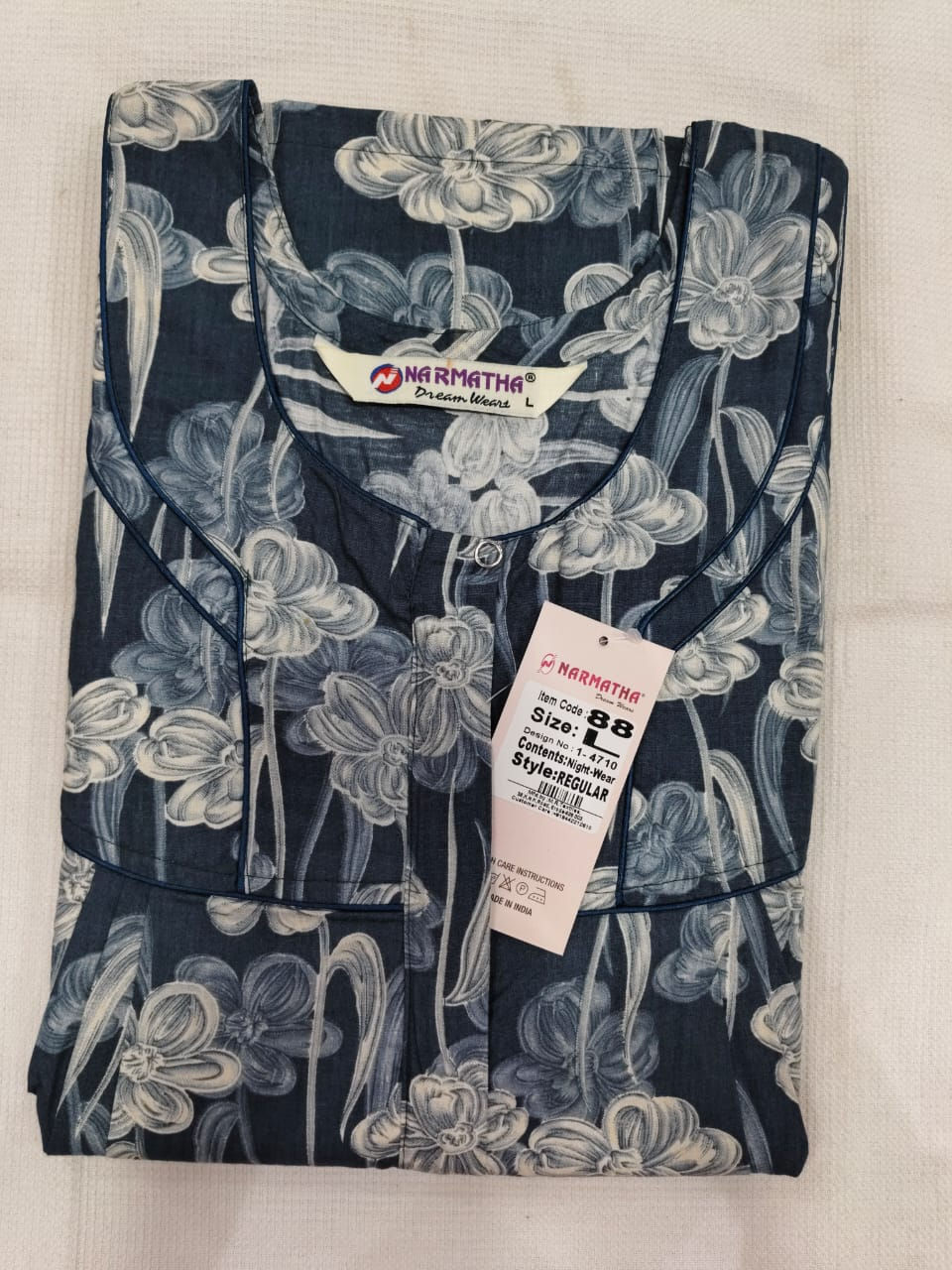 202607-L-Cotton Pleated Nighties-Mobile Pocket-Half Sleeve-Comfor Wear-Elegant